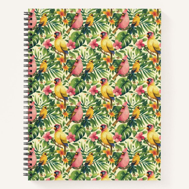 Oiseaux tropicaux et fleurs Carnet spiral (Devant)