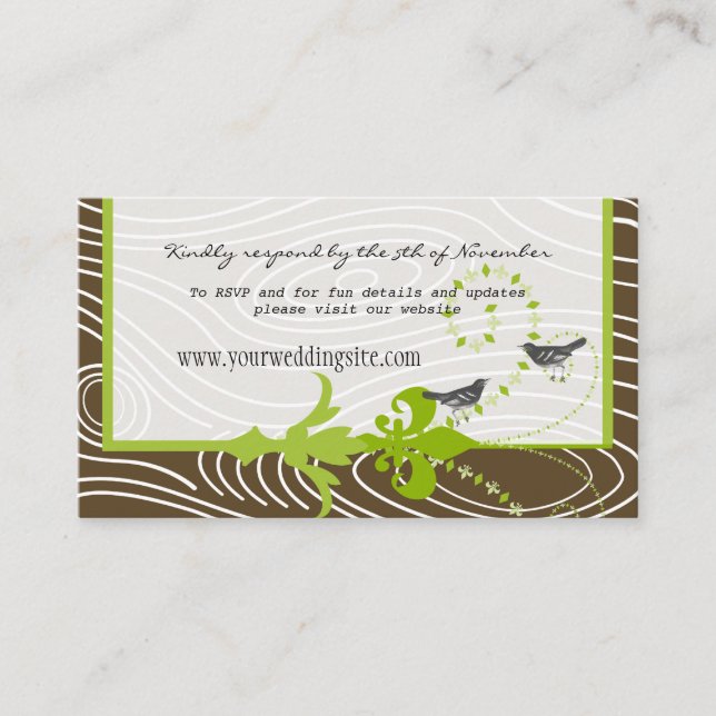 Oiseaux Vert Brown Grain Mariage Info Cartes (Devant)