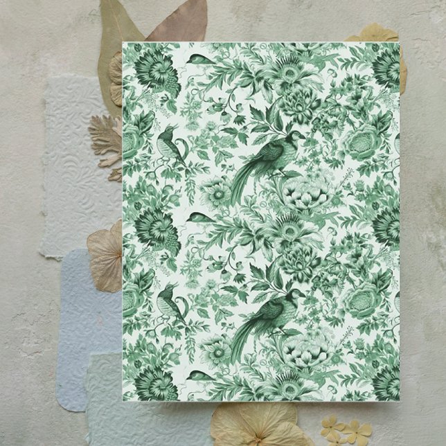 Oiseaux verts et fleurs Papier à scandale français (Créateur téléchargé)