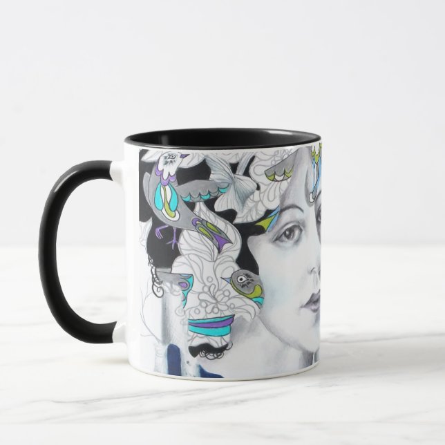 Oiseaux vintages et bouleaux Art Mug (Gauche)