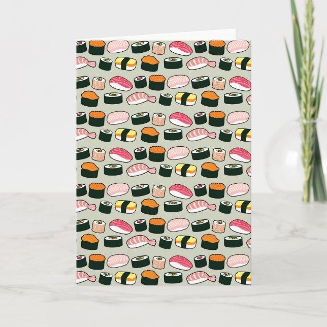 Oishii Sushi Fun Illustrations Pattern (Grey) Card (Front)