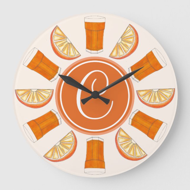 OJ Orange Juice Fruity Kitchen Breakfast Nook Large Clock (Front)
