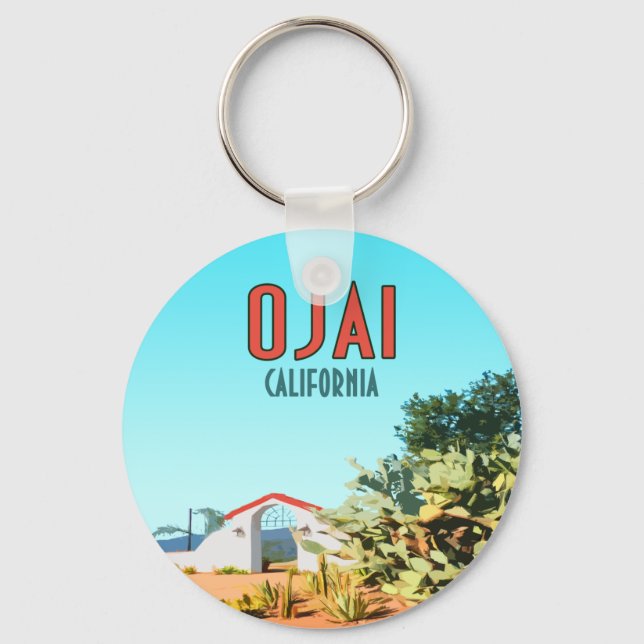 Ojai California Succulent Cactus Vintage Keychain (Front)