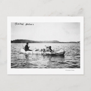 Ojibwa Indians crossing lake in Canoe Photograph Postcard