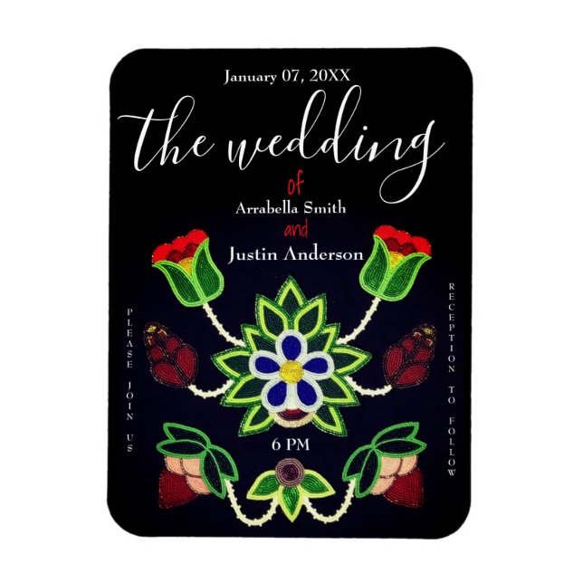 Ojibwe Floral Strawberry Black Wedding Invitation Magnet (Vertical)