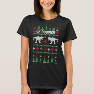 OK BOOMER Dinosaur Ugly Christmas Sweater Meme