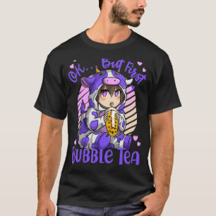 Ok But First Bubble Tea Boba Tea Cow Blue Kid T-Shirt