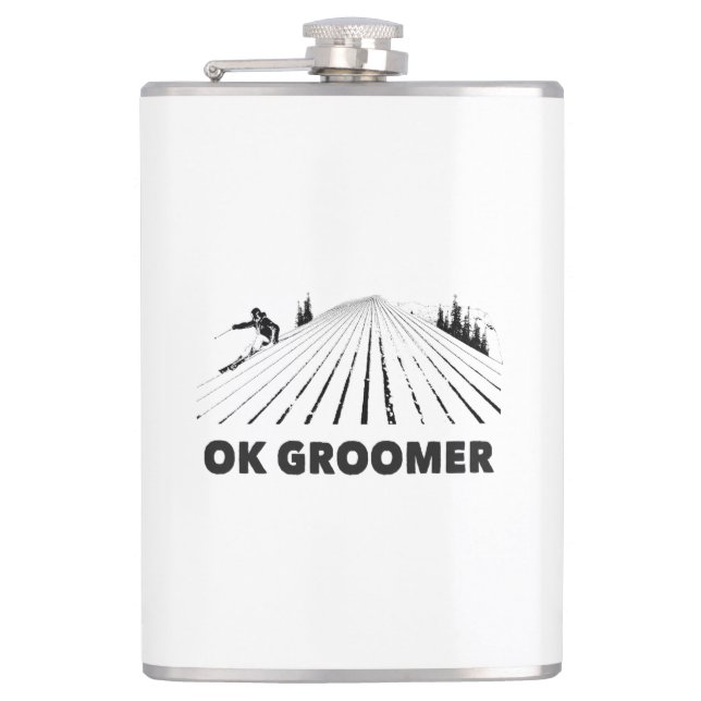 Ok Groomer Skiing Hip Flask (Front)