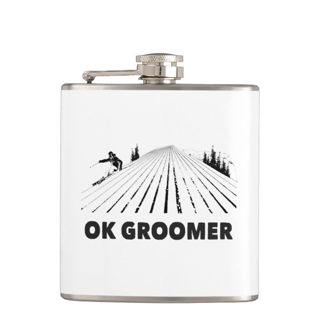 Ok Groomer Skiing Hip Flask (Front)