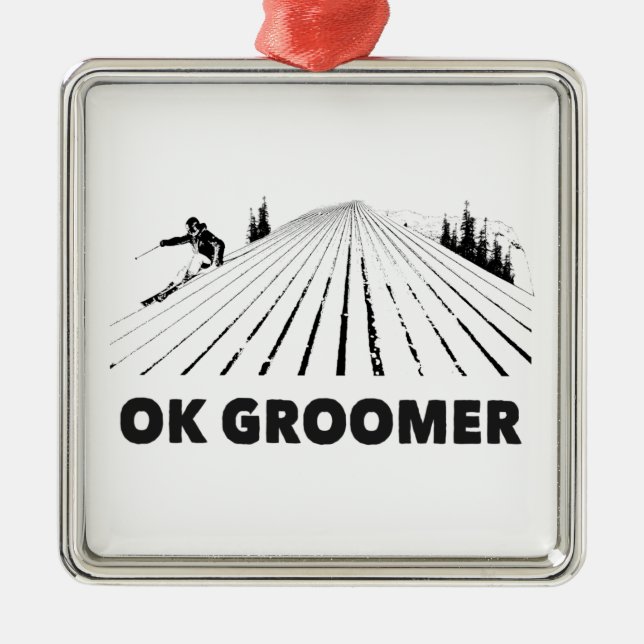 Ok Groomer Skiing Metal Ornament (Front)