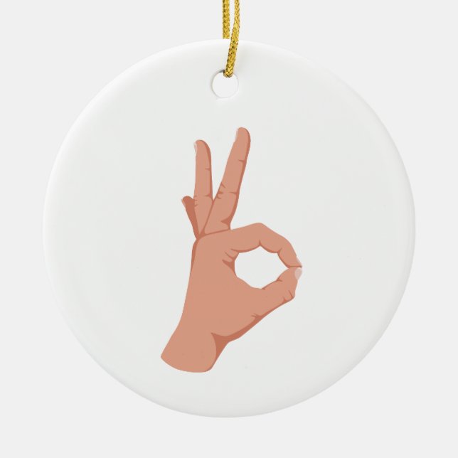 OK Hand Sign Ceramic Ornament (Front)