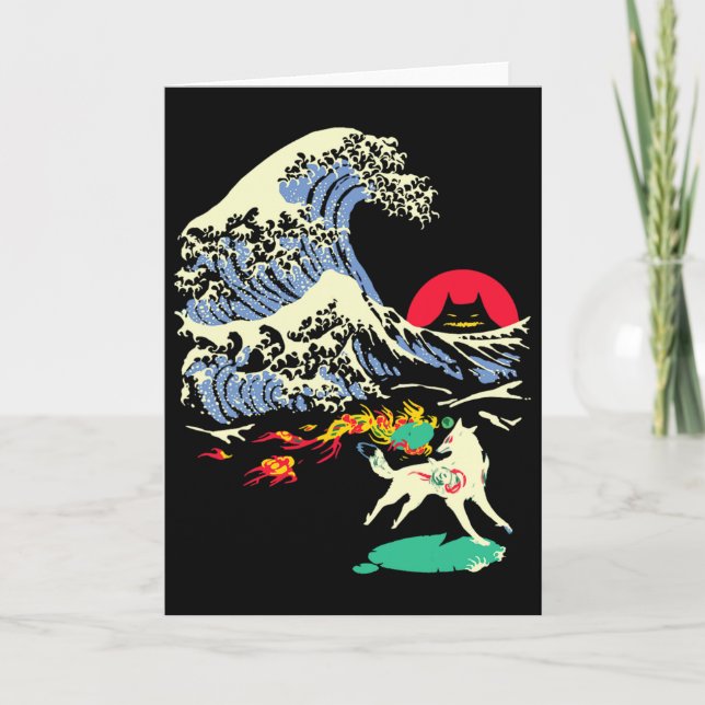 Okami Amaterasu Sun God Wolf The Great Wave Video  Card (Front)