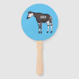 Okapi cartoon illustration hand fan