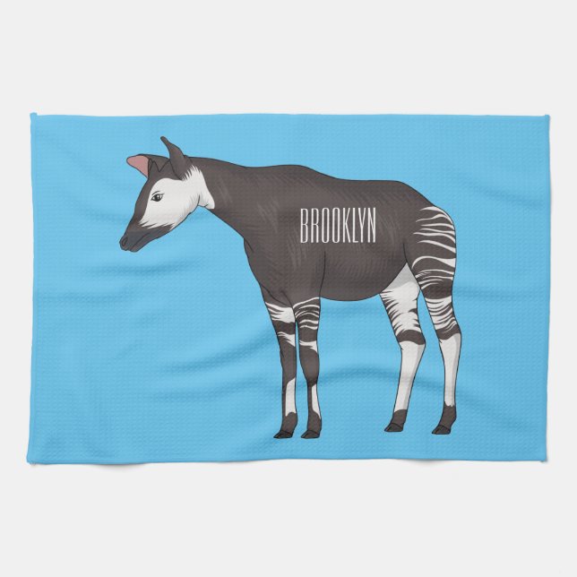 Okapi cartoon illustration  kitchen towel (Horizontal)