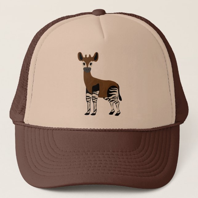 Okapi Cartoon, Majestic Okapi Animal, Okapi Lovers Trucker Hat (Front)