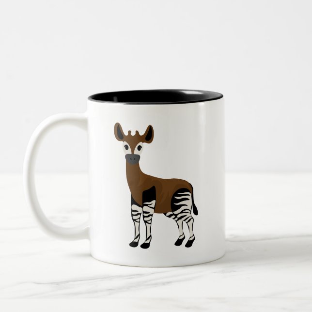 Okapi Cartoon, Majestic Okapi Animal, Okapi Lovers Two-Tone Coffee Mug (Left)