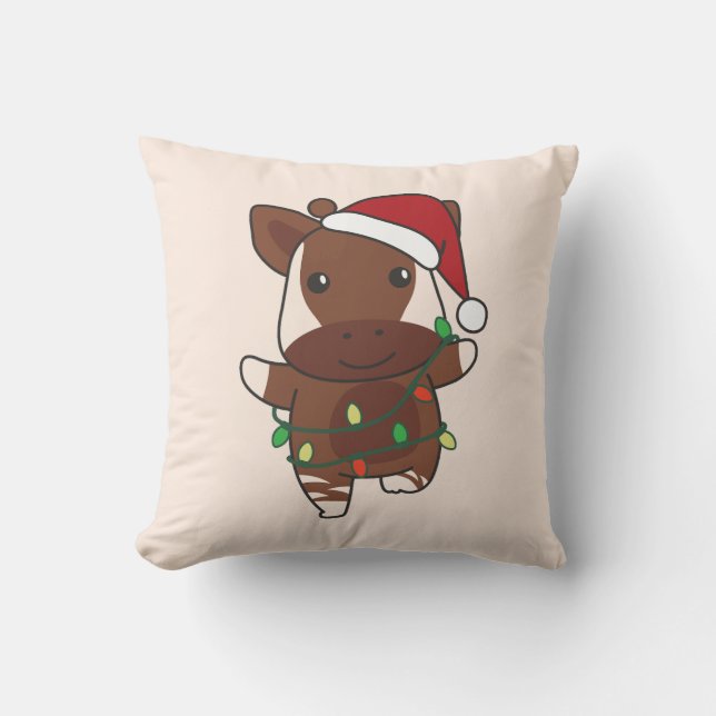 Okapi Christmas Winter Animals Holiday Okapis Throw Pillow (Front)