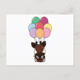 Okapi Flies Up With Colourful Balloons Postcard