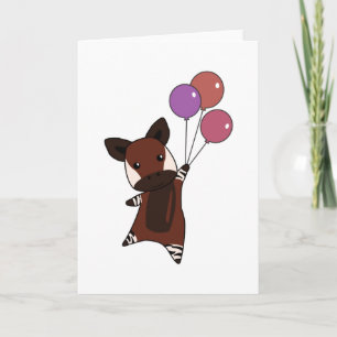 Okapi Flies With Balloons Up Sweet Animals Card