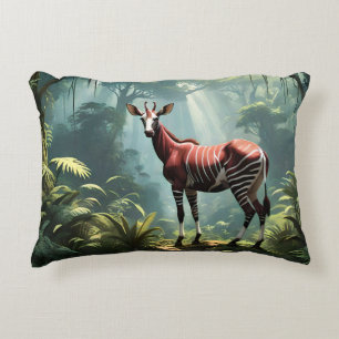 Okapi In The Rainforest, (Zebra Giraffe) Accent Pillow