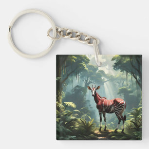 Okapi In The Rainforest, (Zebra Giraffe) Keychain