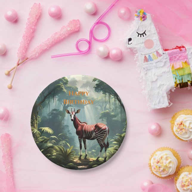 Okapi In The Rainforest, (Zebra Giraffe) Paper Plate (Party)