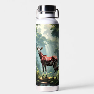 Okapi In The Rainforest, (Zebra Giraffe) Water Bottle