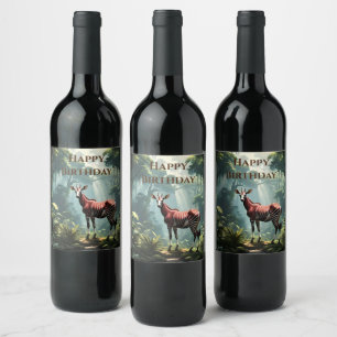 Okapi In The Rainforest, (Zebra Giraffe) Wine Label