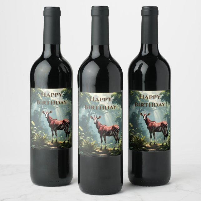 Okapi In The Rainforest, (Zebra Giraffe) Wine Label (Bottles)
