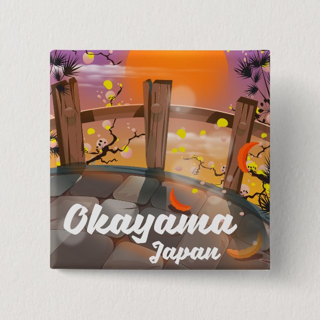 Okayama Japanese blossom poster. 2 Inch Square Button (Front)