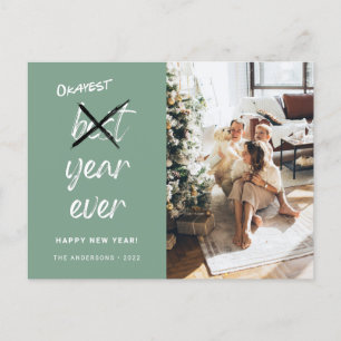 Okayest Year Ever Photo Family New Year Sage Green Postcard