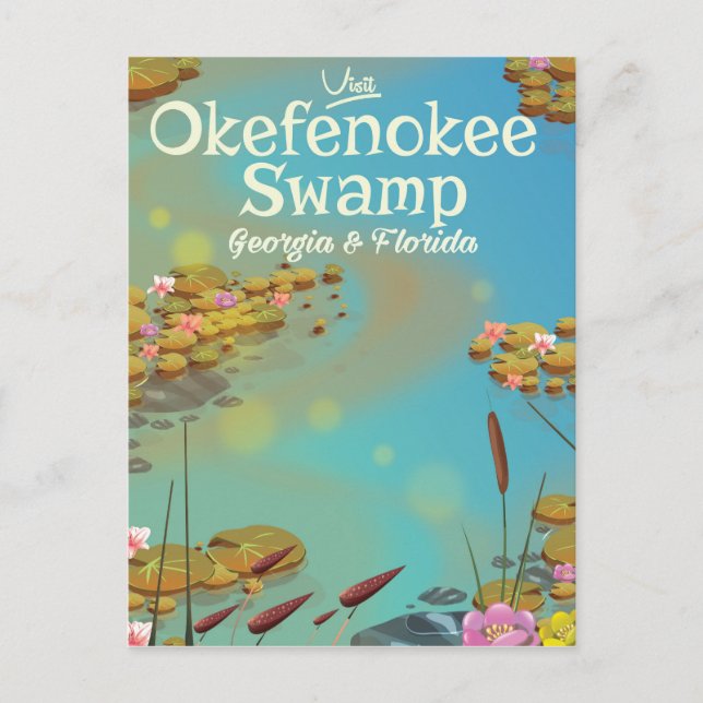Okefenokee Swamp cartoon travel poster Postcard (Front)