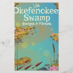 Okefenokee Swamp cartoon travel poster Stationery