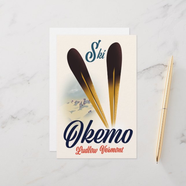 Okemo Ludlow Vermont ski poster Stationery (Front/Back In Situ)