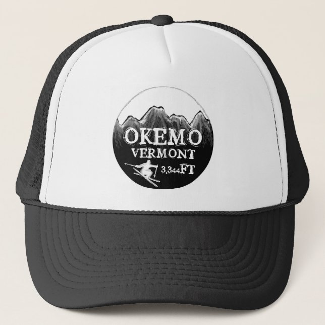 Okemo Vermont black white ski art elevation hat (Front)