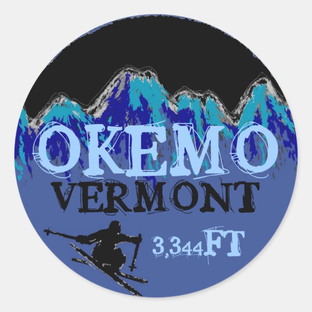 Okemo Vermont blue ski art elevation stickers (Front)