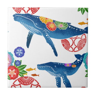 Okianawan bingata style whale pattern tile