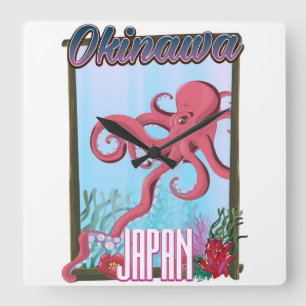 Okinawa Japan Squid travel poster Square Wall Clock