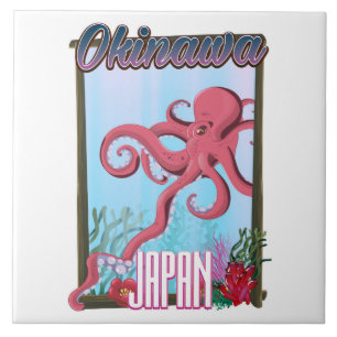Okinawa Japan Squid travel poster Tile