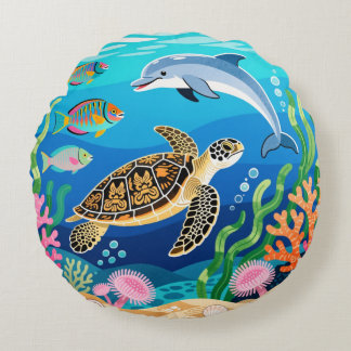 Okinawa Sea Life Round Pillow