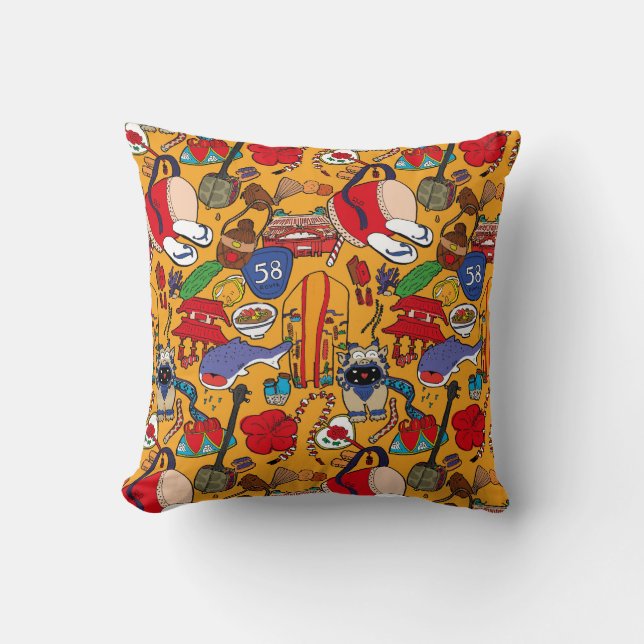 Okinawa theme uchina illustration pillow 沖縄 (Front)