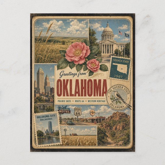 Oklahoma Authentic Vintage Style Postcard (Front)