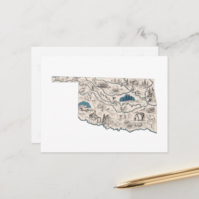 Oklahoma Carte d'image Vintage Antique State Chart (Devant/Arrière en situation)