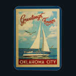 Oklahoma City Magnet Sailboat Vintage Oklahoma<br><div class="desc">This Greetings From Oklahoma City Oklahoma vintage travel nautical design features a boat sailing on the water with seagulls and a blue sky filled with gorgeous puffy white clouds.</div>