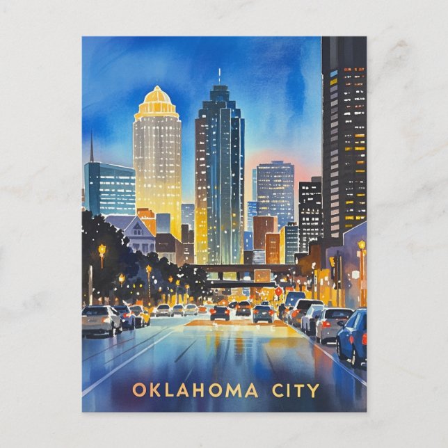 Oklahoma City Night Watercolor Postcard (Front)
