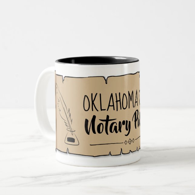 Oklahoma City Notary Public Scroll Feather Quill Two-Tone Coffee Mug (Front Left)