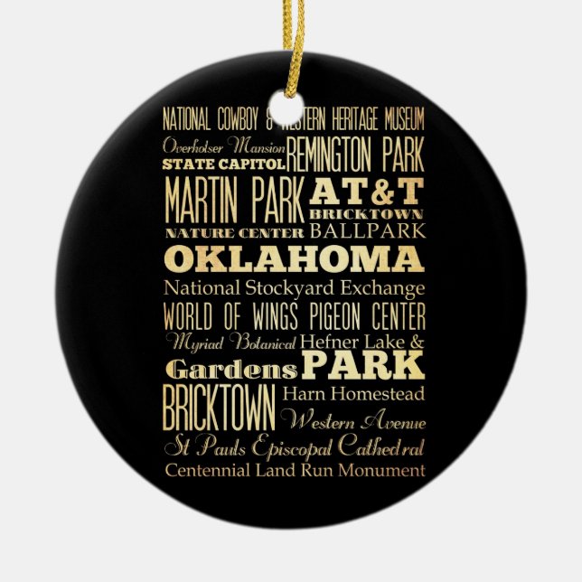 Oklahoma City of Oklahoma State Typography Art Ceramic Ornament (Front)