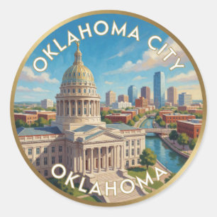 Oklahoma City Oklahoma Capitol Travel Art Classic Round Sticker