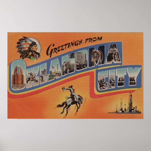 Oklahoma City, Oklahoma - Large Letter Scenes Poster (Front)