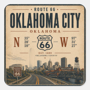 Oklahoma City Route 66 Coordinates Decal Square Sticker